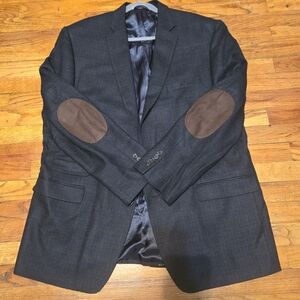 Lauren Ralph Lauren 48L 100% Wool Blazer Elbow Patches Blue/Gray Plaid •